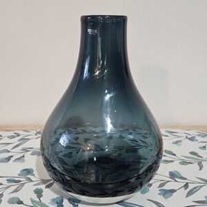 Krosno Poland Smokey Blue Glass Vase